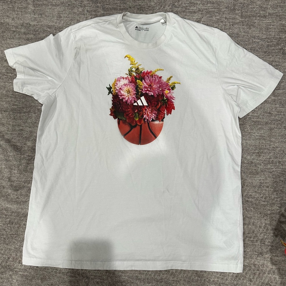 Adidas White Tee with Floral Graphic
